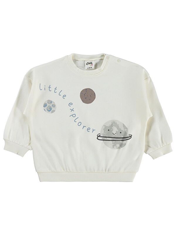 Civil Baby Little Explorer Baskılı 6-18 Ay Sweatshirt - Ekru 12-18 Ay
