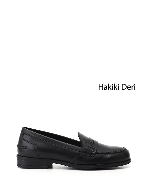 GÖNDERİ(R) Kadın SİYAH MELANJ Hakiki Deri Loafer Ayakkabı