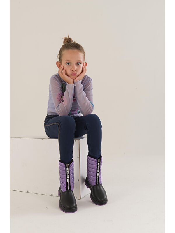 SUGAR Çocuk Unisex Rahat Kalıp Önü Fermuarlı İçi Kürklü Yağmur ve Kar Botu - Görsel 7