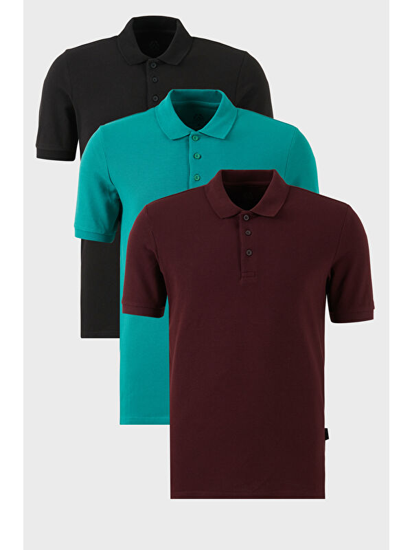 Buratti Pamuklu Regular Fit Düğmeli Polo Yaka 3'lü Paket %100 Pamuk Tişört 5902127S3