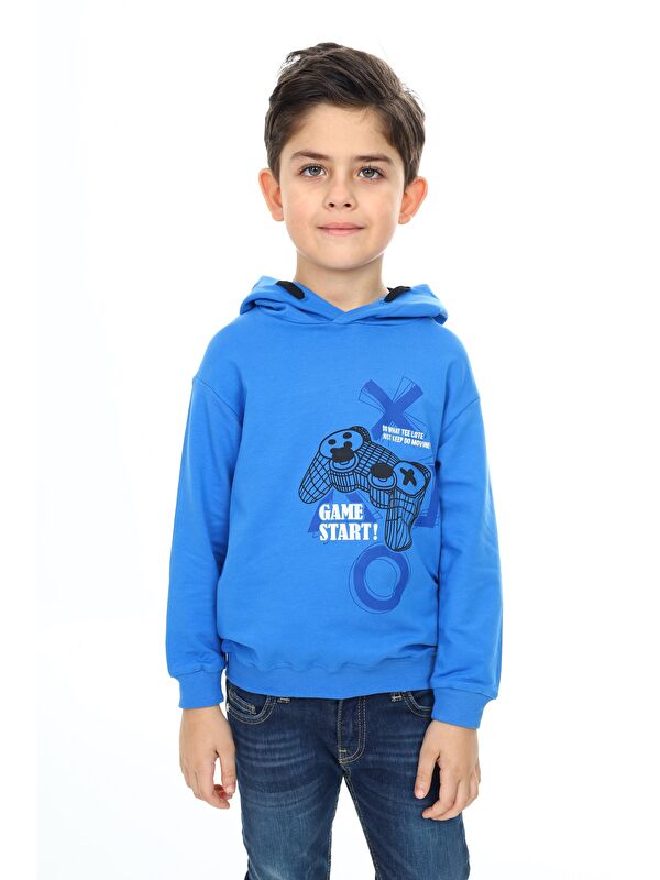 Toontoykids Erkek Çocuk Relax Fit Kapüşonlu Cepli Düşük Omuz Baskılı Sweatshirt - 2 İplik