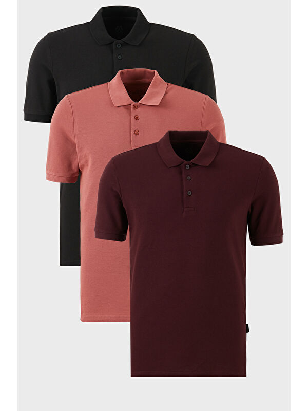 Buratti Pamuklu Regular Fit Düğmeli Polo Yaka 3'lü Paket %100 Pamuk Tişört 5902127S3