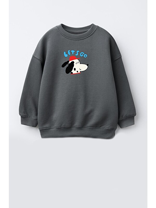 Monila Erkek Çocuk Köpek Baskılı 3 İplik Kumaş Pamuklu Sweatshirt