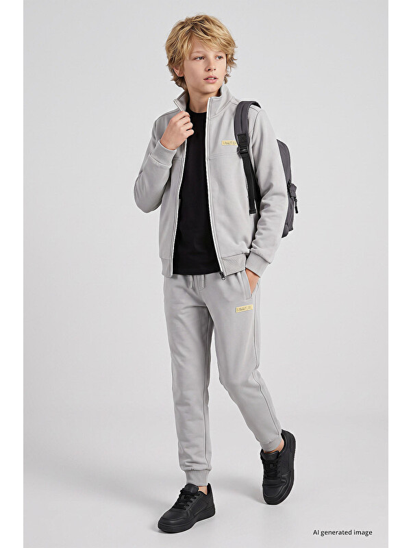 Tommylife Taş Standart Fit Basic Dik Yaka Jogger Erkek Çocuk Eşofman Takım  - 11327