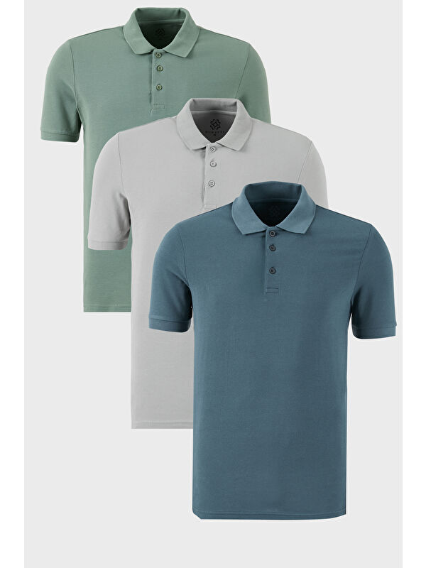 Buratti Pamuklu Regular Fit Düğmeli Polo Yaka 3'lü Paket %100 Pamuk Tişört 5902127S3