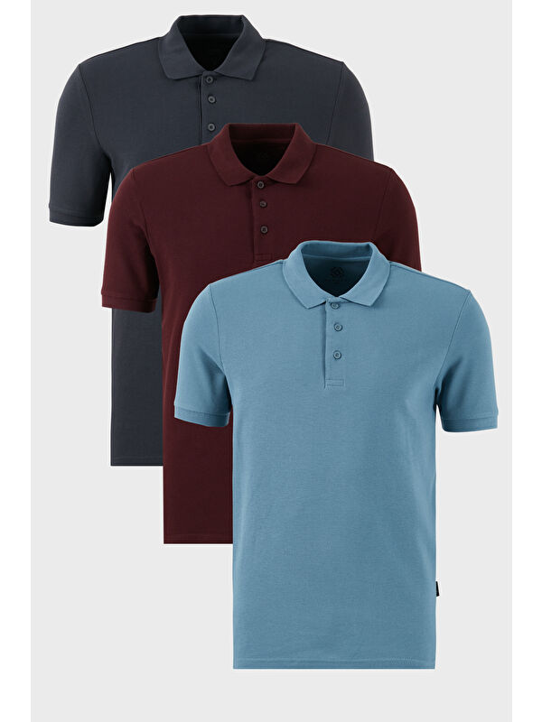 Buratti Pamuklu Regular Fit Düğmeli Polo Yaka 3'lü Paket %100 Pamuk Tişört 5902127S3