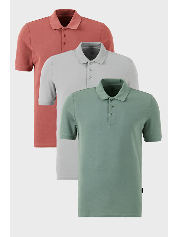 Buratti Pamuklu Regular Fit Düğmeli Polo Yaka 3'lü Paket %100 Pamuk Tişört 5902127S3