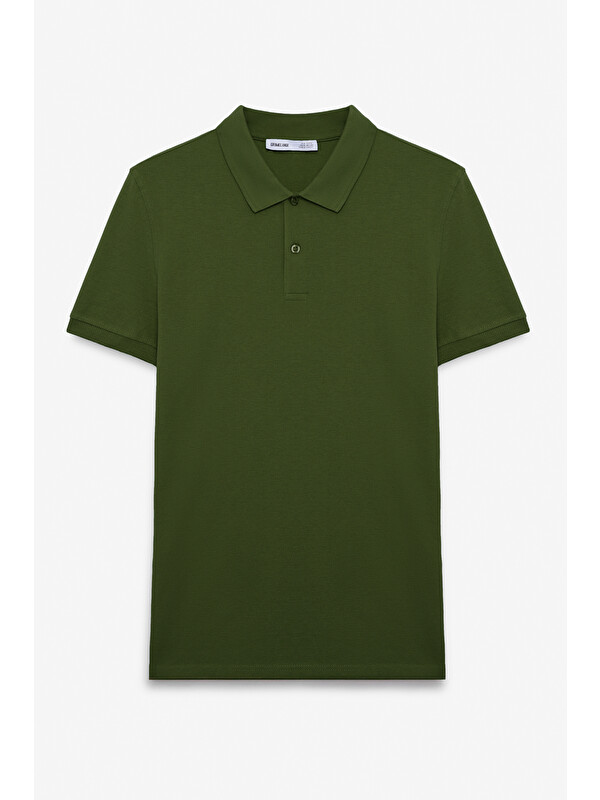 GRIMELANGE SKYLOOM Erkek %100 Pamuk Kısa Kollu Regular Fit HAKİ Polo Yaka T-shirt