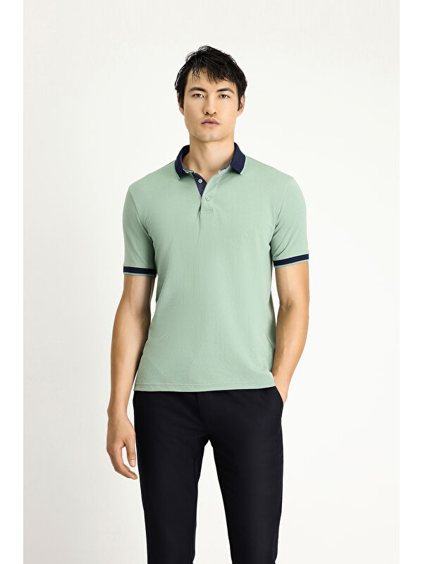 Kiğılı Polo Yaka Regular Fit Desenli Pamuklu Tişört