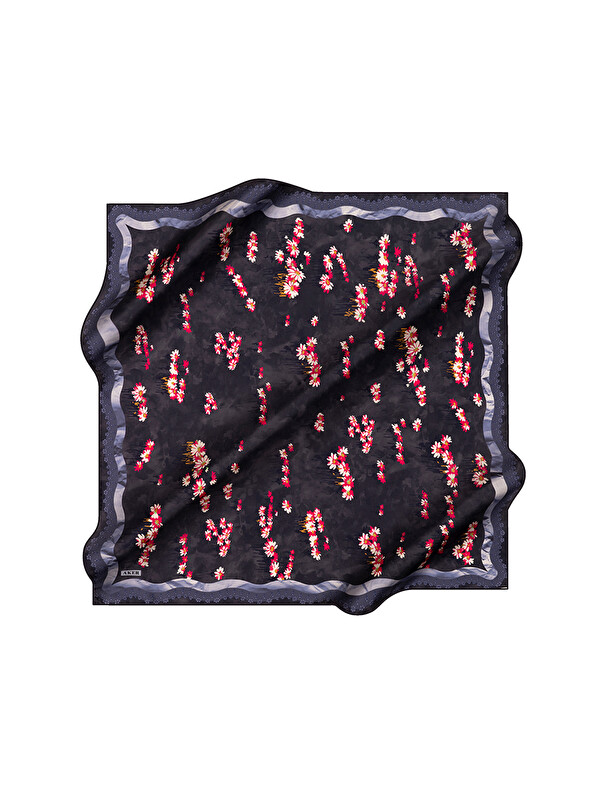 AKER Lacivert 90X90 İpek Krep Saten Eşarp