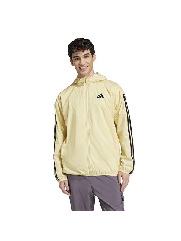 Adidas 3 Stripes Wb Bej Kapüşonlu Erkek Fermuarlı Sweatshirt Hırka