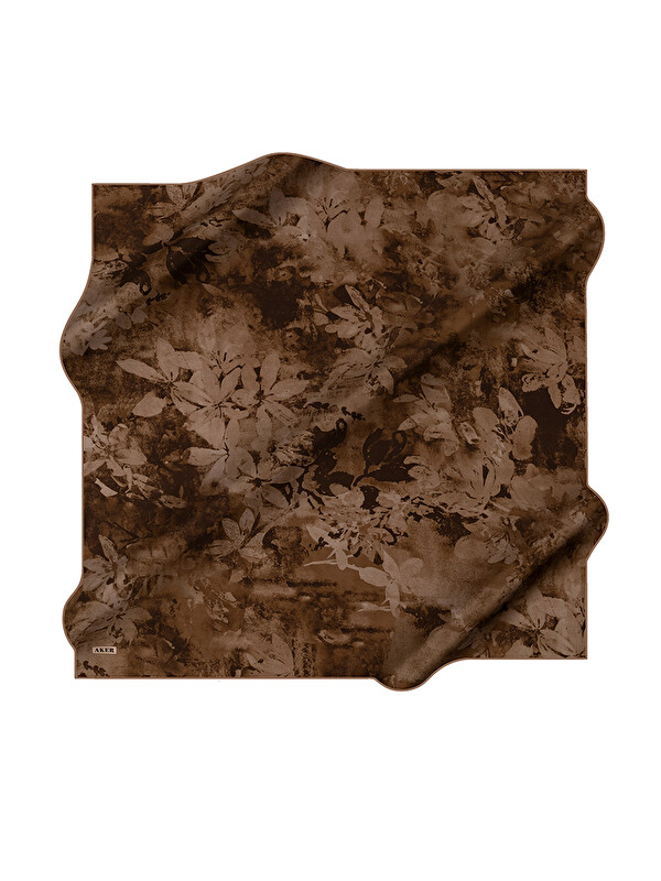 AKER Kahverengi 100X100 İpek Krep Saten Eşarp