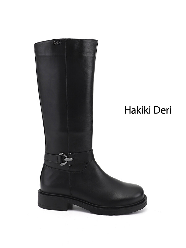 GÖNDERİ(R) Kadın SİYAH Fermuarlı Kalın Topuklu Hakiki Deri Çizme