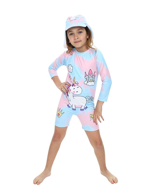 My Kids Wear Kız Çocuk Uzun Kollu Fermuarlı Şapkalı Mayo Takımı