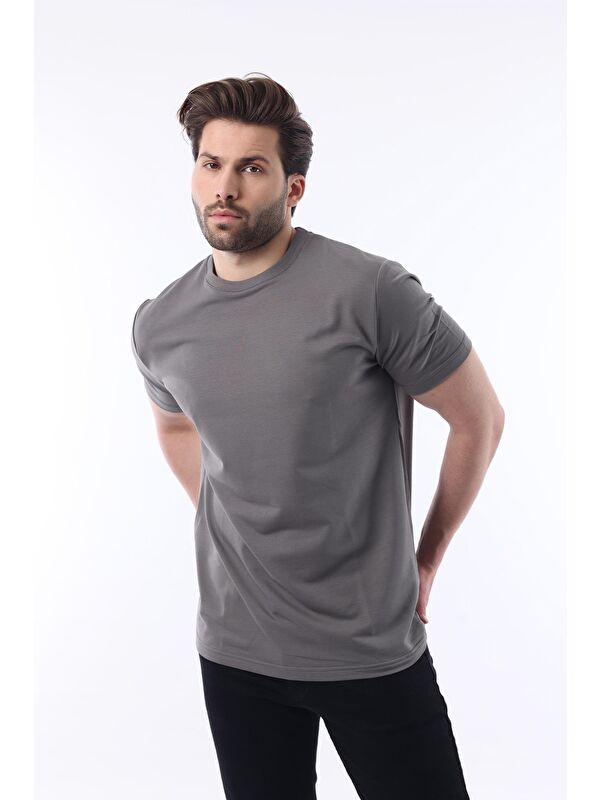 Madmext Füme Bisiklet Yaka Basic Kısa Kollu Tişört 7042