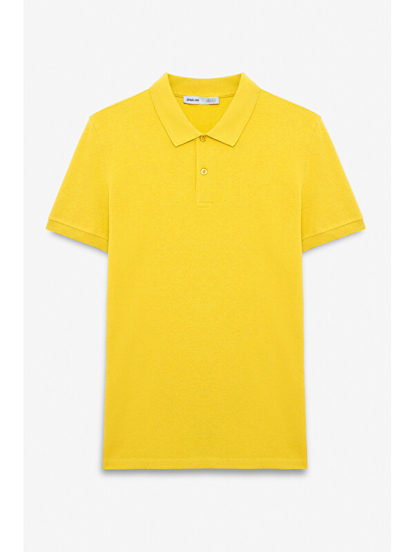 GRIMELANGE SKYLOOM Erkek %100 Pamuk Kısa Kollu Regular Fit SARI Polo Yaka T-shirt