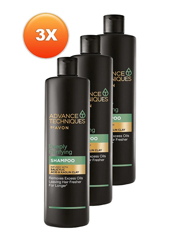 AVON Depply Purifying Yağlı Saçlar için Arındırıcı Şampuan 400 Ml. Üçlü Set