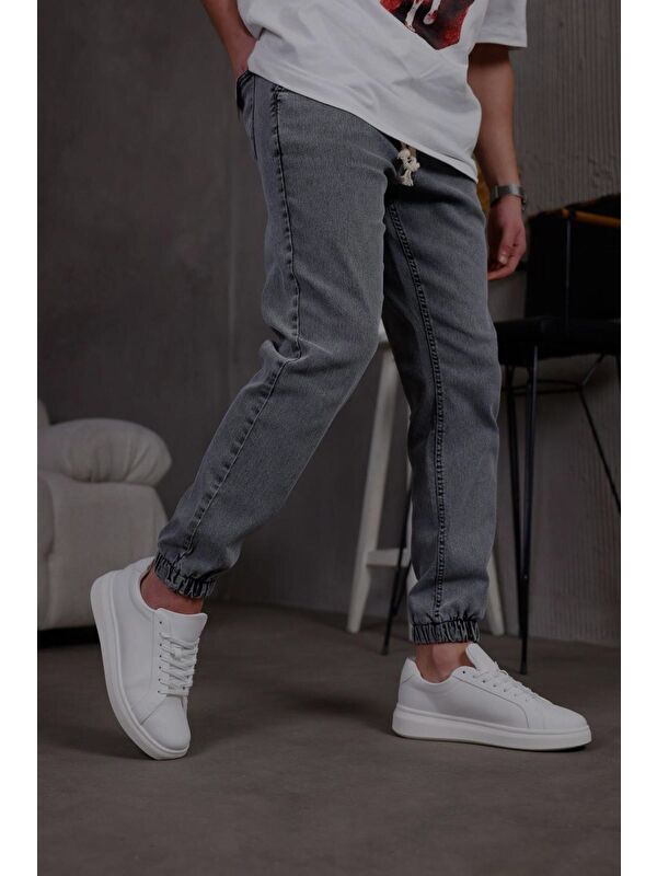 Oksit Zessi Paçası ve Beli Lastikli Slim Fit Elastanlı Jean Jogger Pantolon
