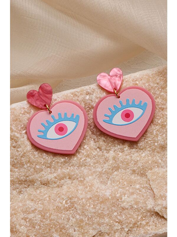 New Obsessions Tatlı Pembe Göz Detaylı Asetat Küpe