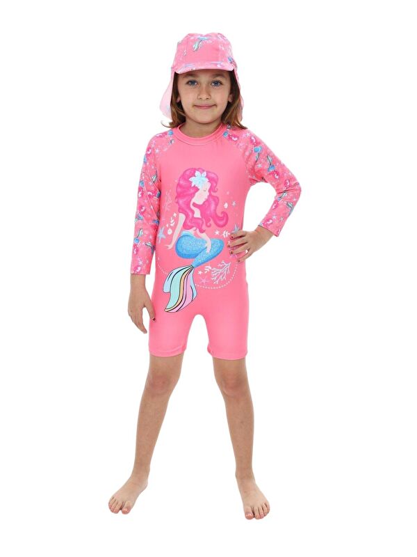 My Kids Wear Şapkalı Fermuarlı Uzun Kollu Kız Çocuk Mayo
