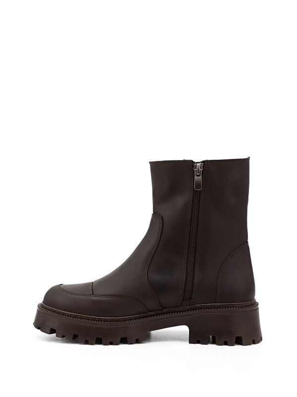 Kadın ÇİKOLATA KAHVE Yuvarlak Burunlu Fermuarlı Bot - Görsel 4