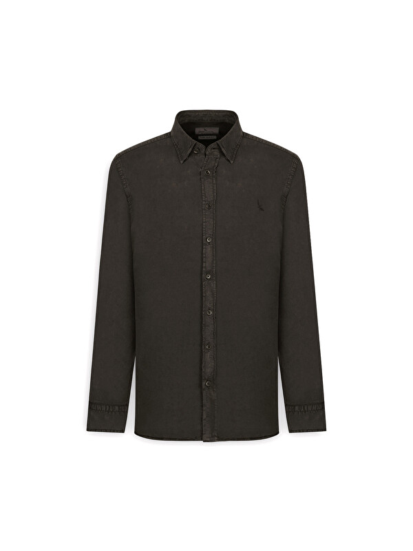 Altınyıldız Classics Erkek Kahverengi Slim Fit Dar Kesim Gizli Düğme Yaka Pamuklu Gömlek