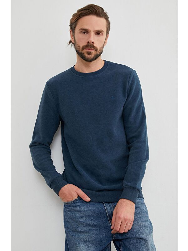 Fullamoda M Harf Nakışlı Fitilli Bisiklet Yaka Büyük Beden Sweatshirt
