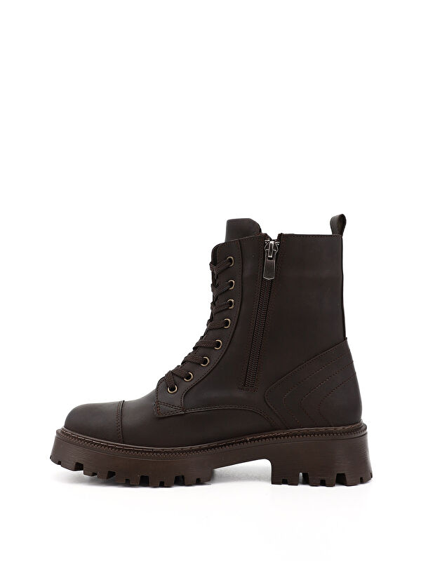 Kadın ÇİKOLATA KAHVE Fermuarlı Kalın Topuklu Postal Bot - Görsel 4