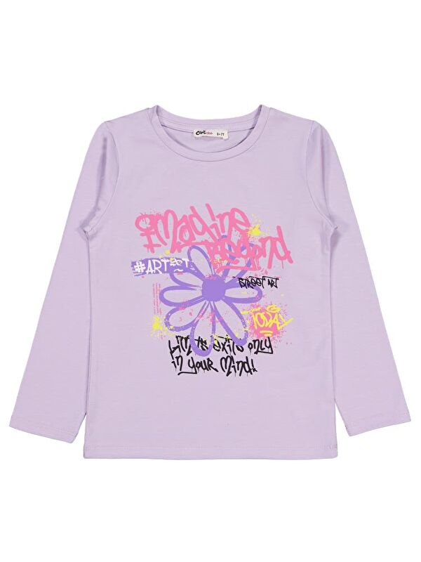 Civil Girls Çiçek Baskılı 6-9 Yaş Sweatshirt - Lila 8-9 Yaş