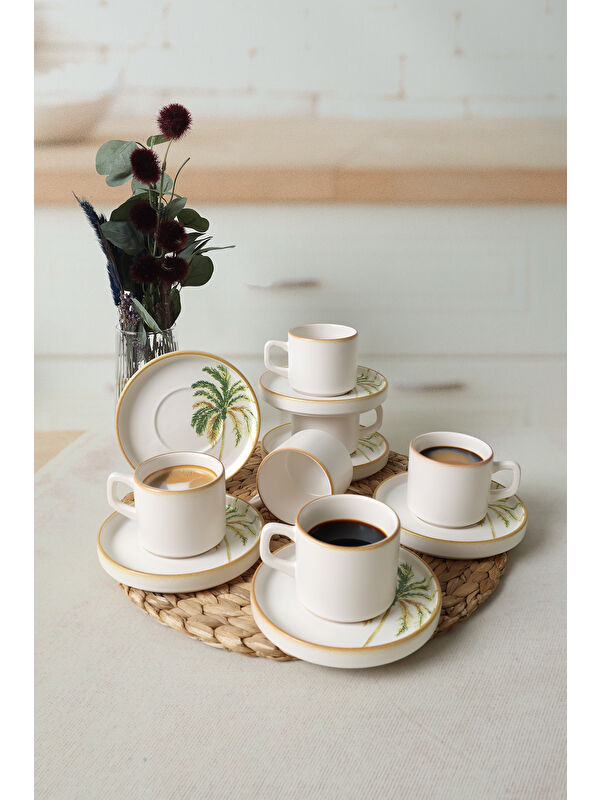 Keramika Bronze Palmiye Stackable Çay Takımı 12 Parça 6 Kişilik