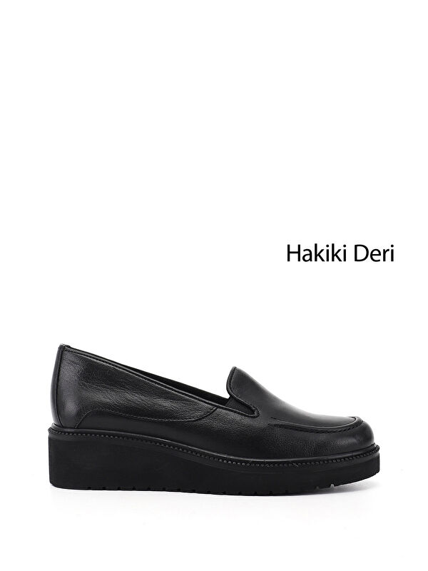 GÖNDERİ(R) Kadın SİYAH Dolgu Taban Hakiki Deri Ayakkabı