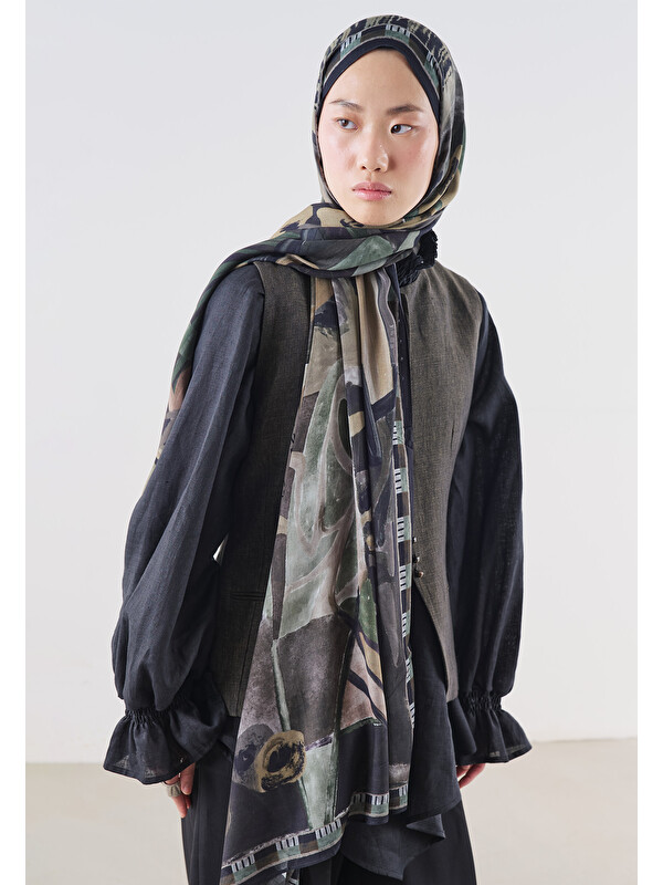 Fresh Scarfs Floral Fiesta Desen Rami Viskon Şal Siyah