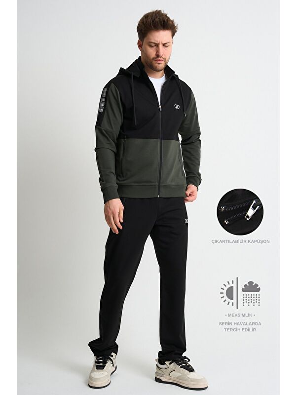 Shooter Sportswear Haki Premium  Erkek Eşofman Takımı Mevsimlik Kapüşonlu Rahat Kalıp