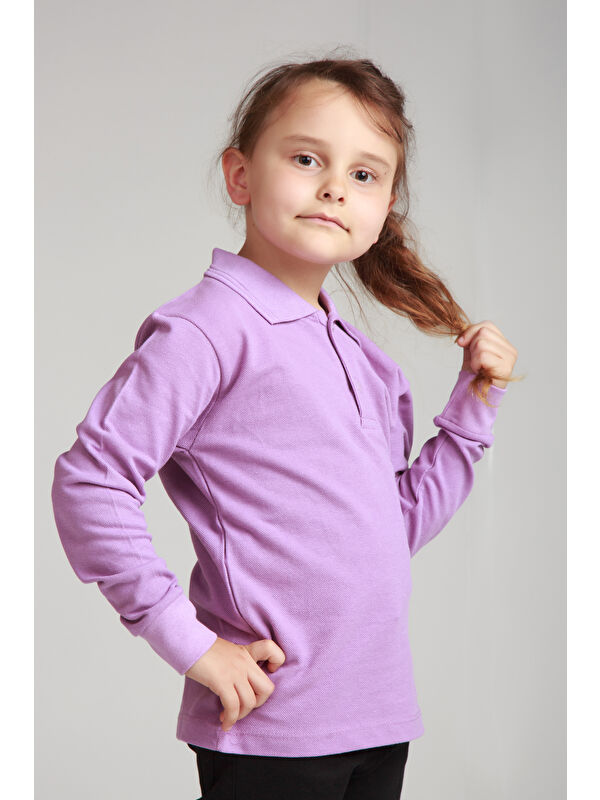 ajn Kids Polo Yaka Basic Uzun Kollu Kız Çocuk