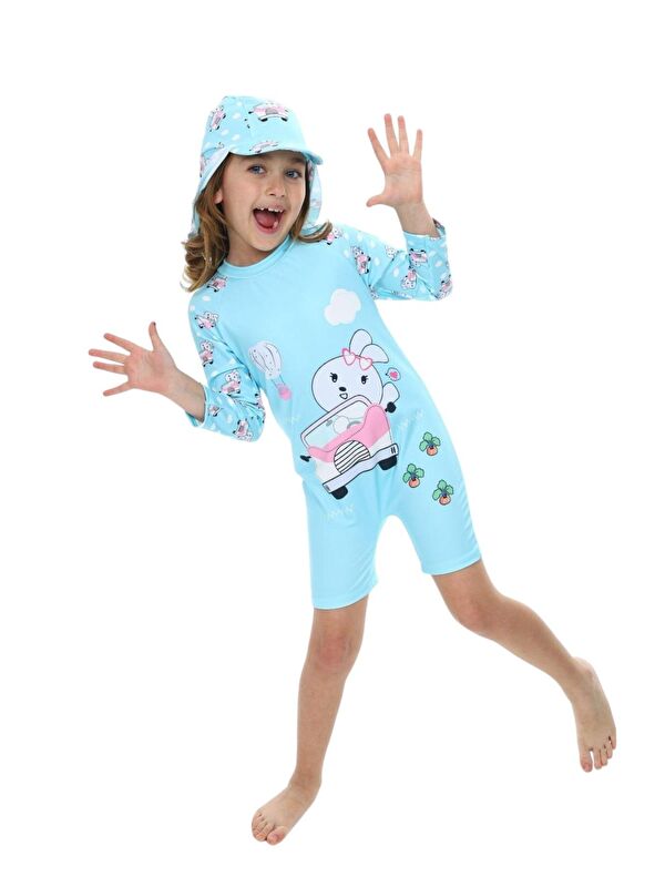 My Kids Wear Şapkalı Fermuarlı Uzun Kollu Kız Çocuk Mayo