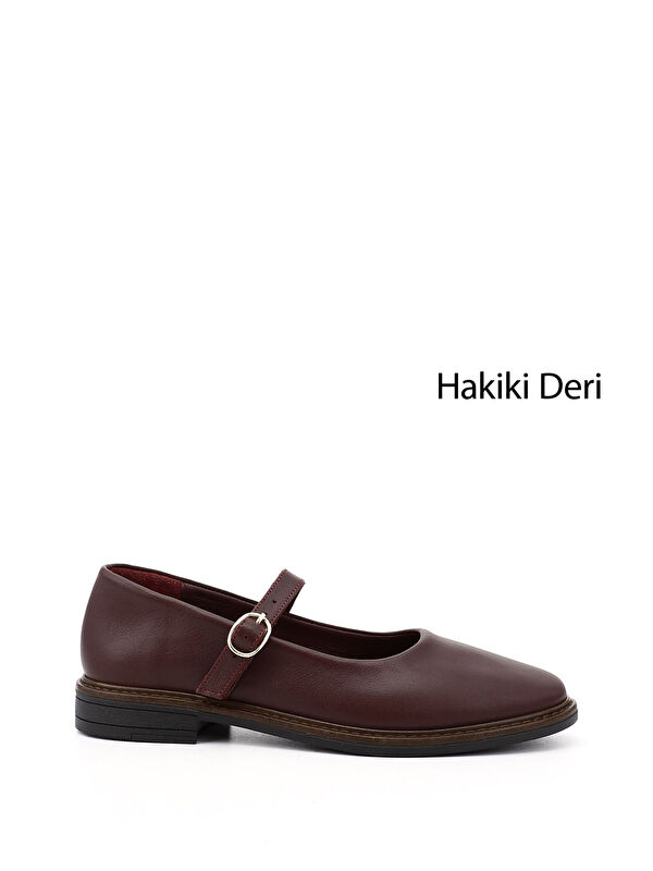 GÖNDERİ(R) Kadın BORDO Kısa Kalın Topuklu Hakiki Deri Babet