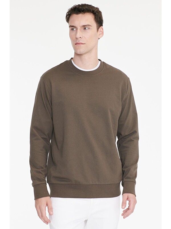 AC&Co / Altınyıldız Classics Erkek Haki Pamuklu Standart Fit Normal Kesim 2 İplik Bisiklet Yaka Sweatshirt