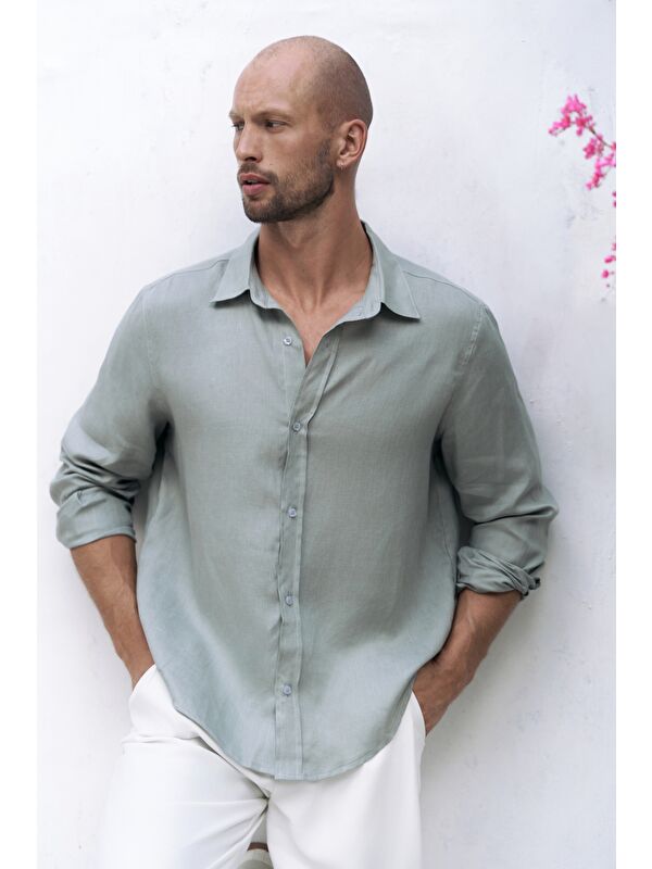 Bohemai Bice Mint Keten Oversize Erkek Gömlek