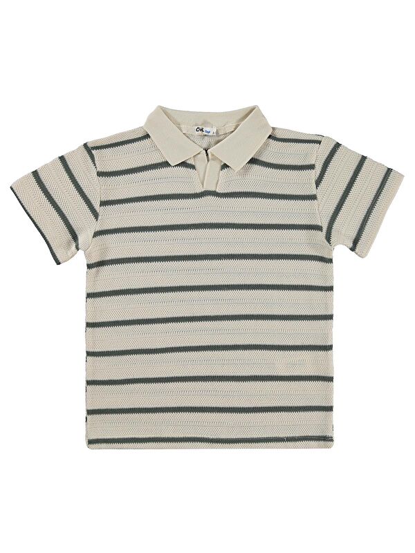 Civil Boys Polo Yaka Çizgili 6-9 Yaş Tişört - Haki