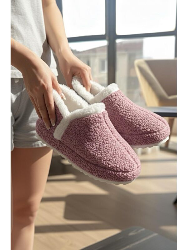 Lory Kadın Ev Botu Pelüş Ev Pandufu Ses Yapmaz Taban Sıcak Kürklü Panduf - Görsel 2