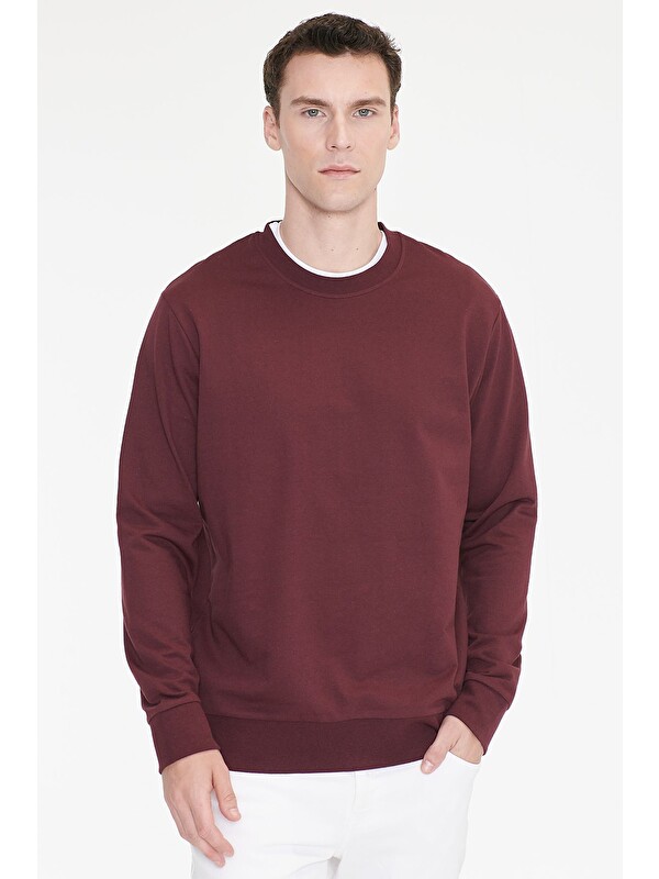 AC&Co / Altınyıldız Classics Erkek Bordo Pamuklu Standart Fit Normal Kesim 2 İplik Bisiklet Yaka Sweatshirt