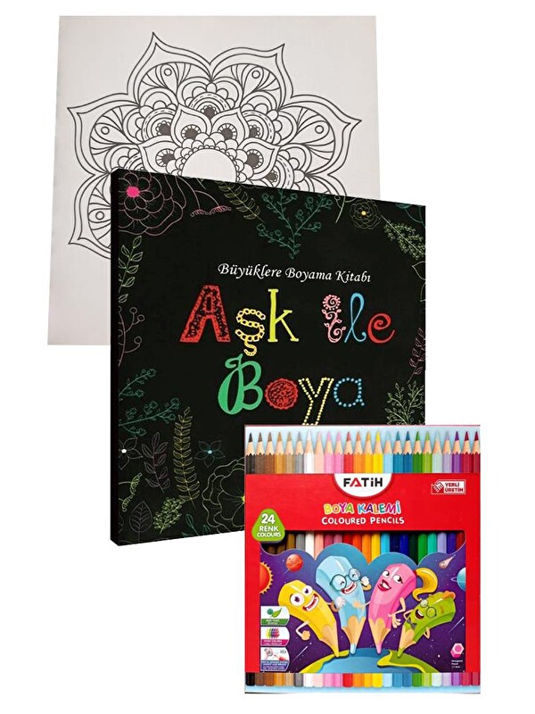Artlantis Aşk İle Boya Büyüklere Boyama Kitabı Fatih 24 Renk Kuru Boya 1 Adet Ema Boyama Kitabı Büyükler İçin
