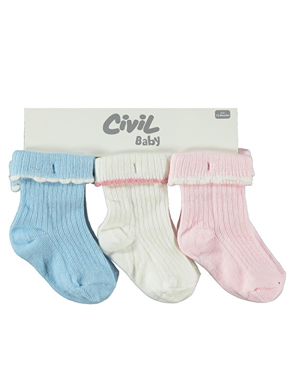 Civil Baby Beautiful Kıvrık 3'lü 6- Bebek Kız Çorap Set - Standart