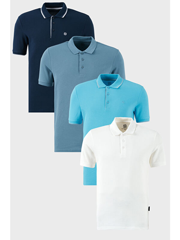 Buratti Pamuklu Regular Fit Düğmeli Polo Yaka 4'lü Paket Tişört 590211827S4