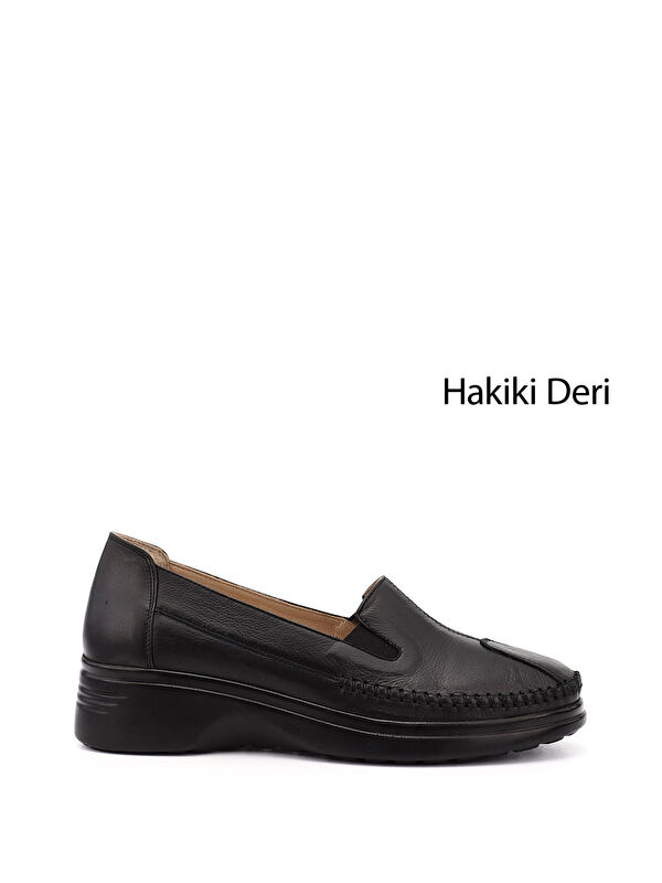 GÖNDERİ(R) Kadın ZÜMRÜT-SİYAH Dolgu Taban Hakiki Deri Comfort Ayakkabı