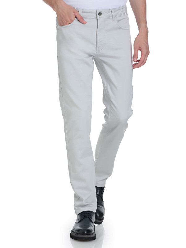 Hatemoğlu Gri Slim Fit 5 Cep Pamuklu Kanvas Pantolon