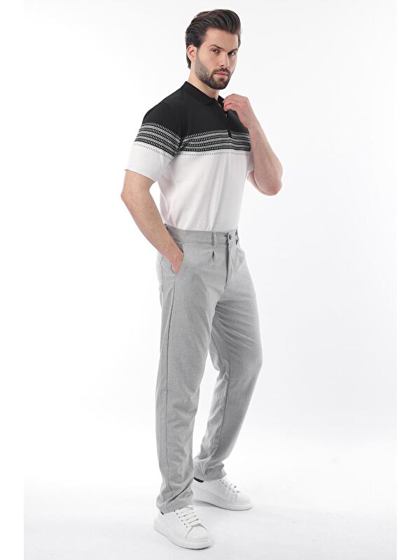 Madmext Siyah Fermuarlı Polo Yaka Desenli Erkek Tişört E7296