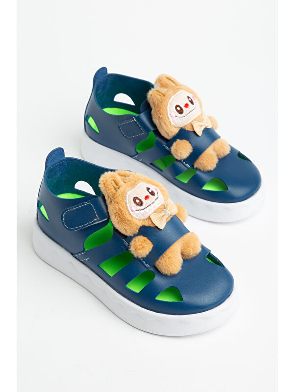 TONNY BLACK Çocuk Unisex Lacivert Hafif Taban Ayıcık Detaylı Cırtlı Sandalet
