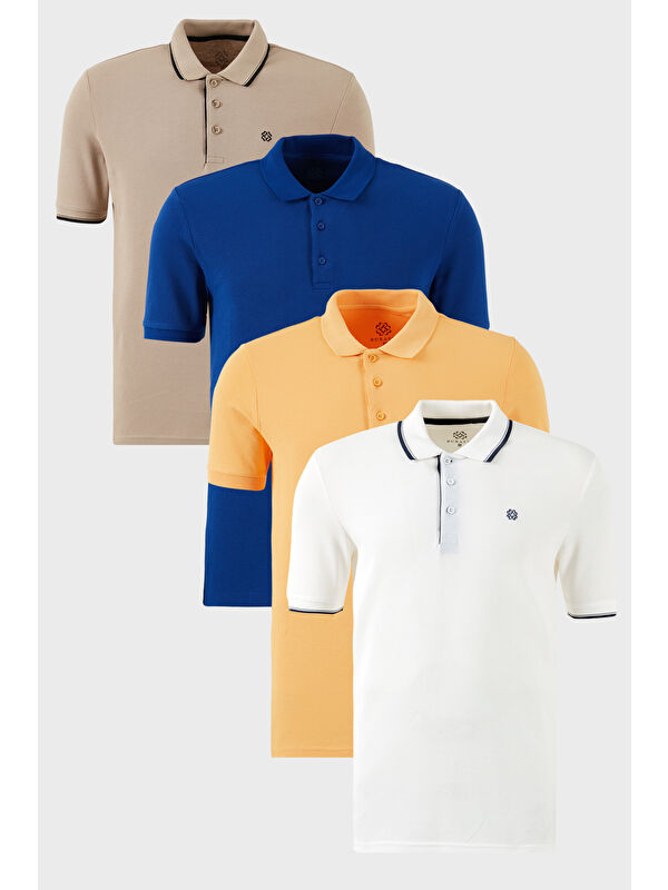 Buratti Pamuklu Regular Fit Düğmeli Polo Yaka 4'lü Paket %100 Pamuk Tişört 590211827S4