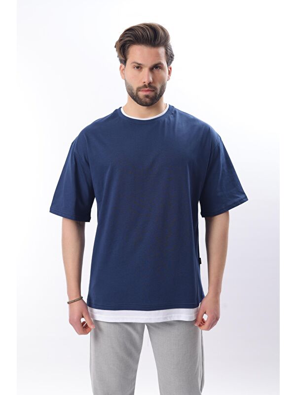 Madmext Oversize Lacivert Erkek %100 Pamuk Tişört 4978